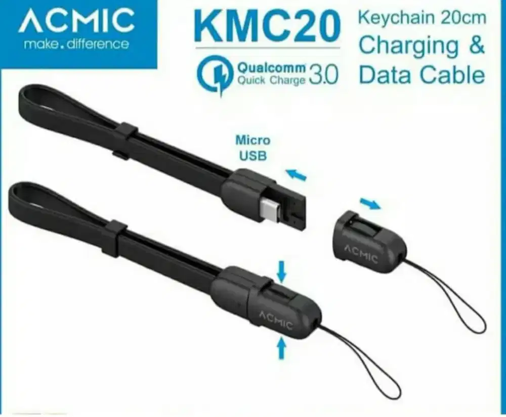 PROMO Habis Stok ACMIC Kabel microUSB KMC20 Type C PDC30 Hitam Ori
