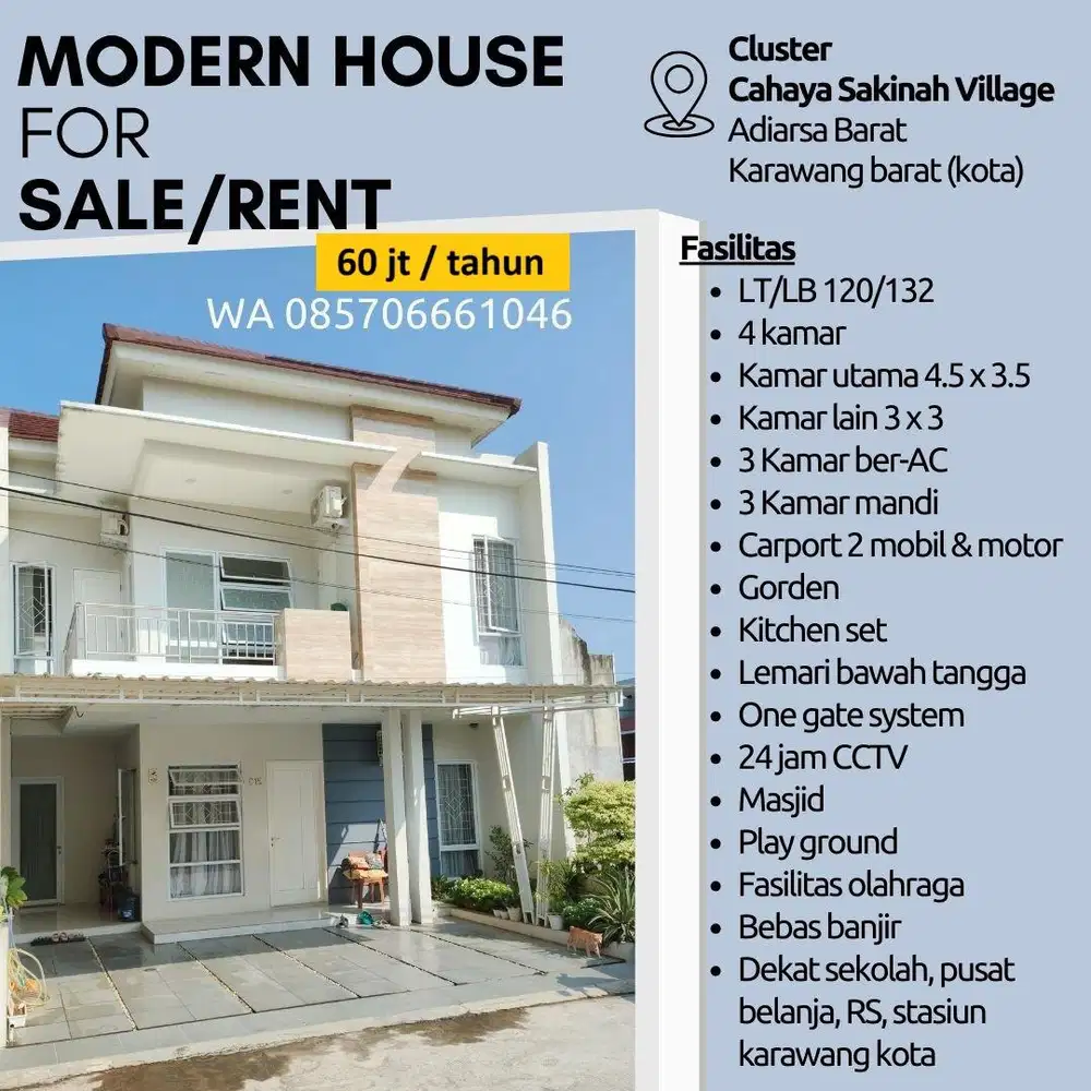 Sewa/Jual rumah strategis 4KT + 3KM