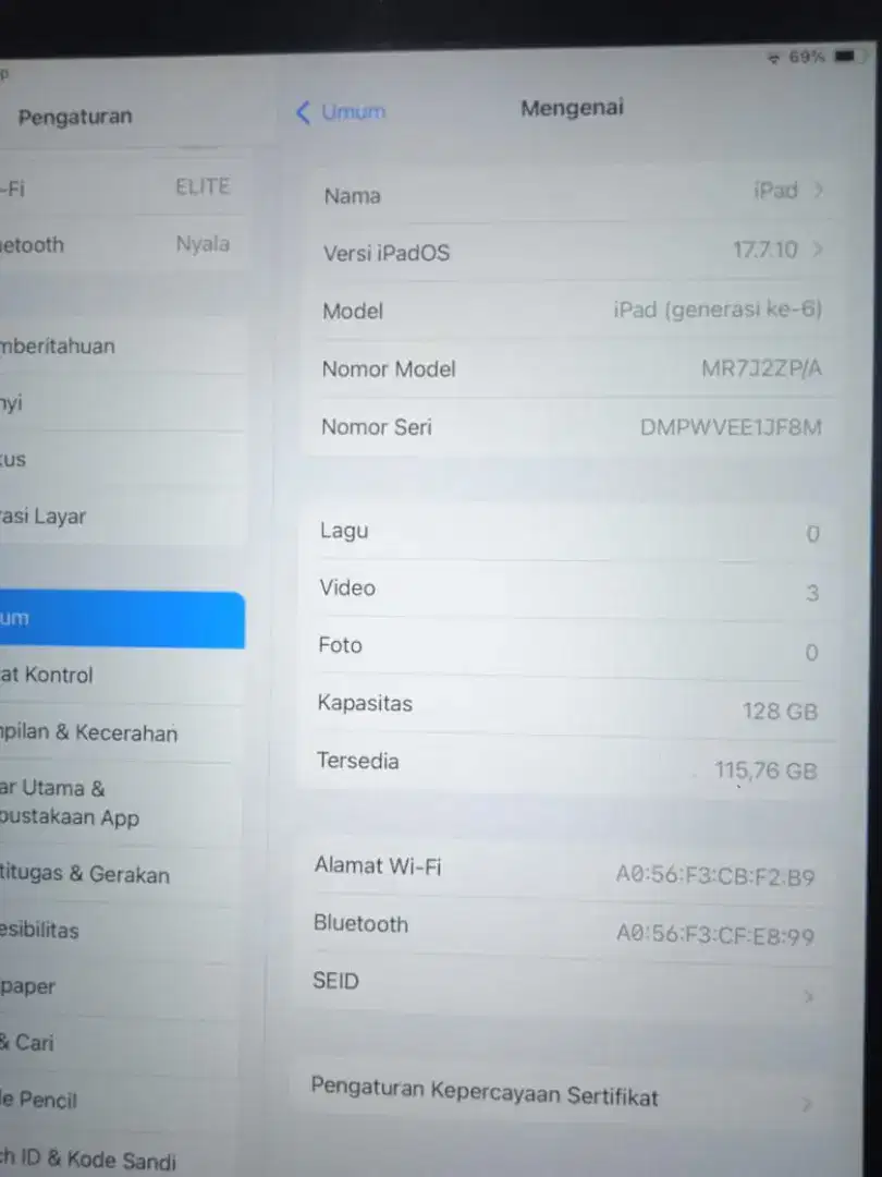iPad gen 6 internal 128 WiFi only ex inter mulus lkp
