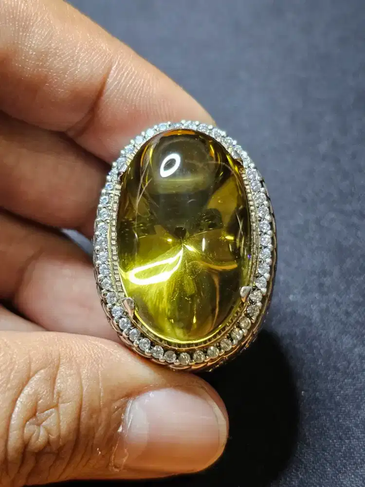 Natural Citrine Quartz Jumbo Ring Perak memo