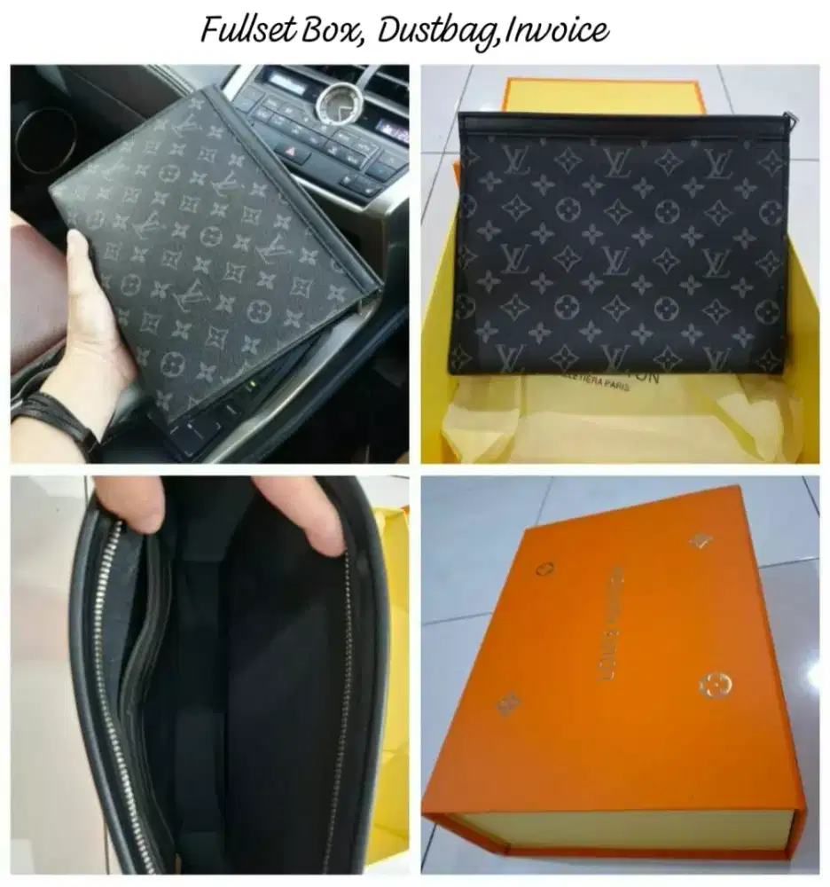 Clutch Lv monogram black pouchette fullset box