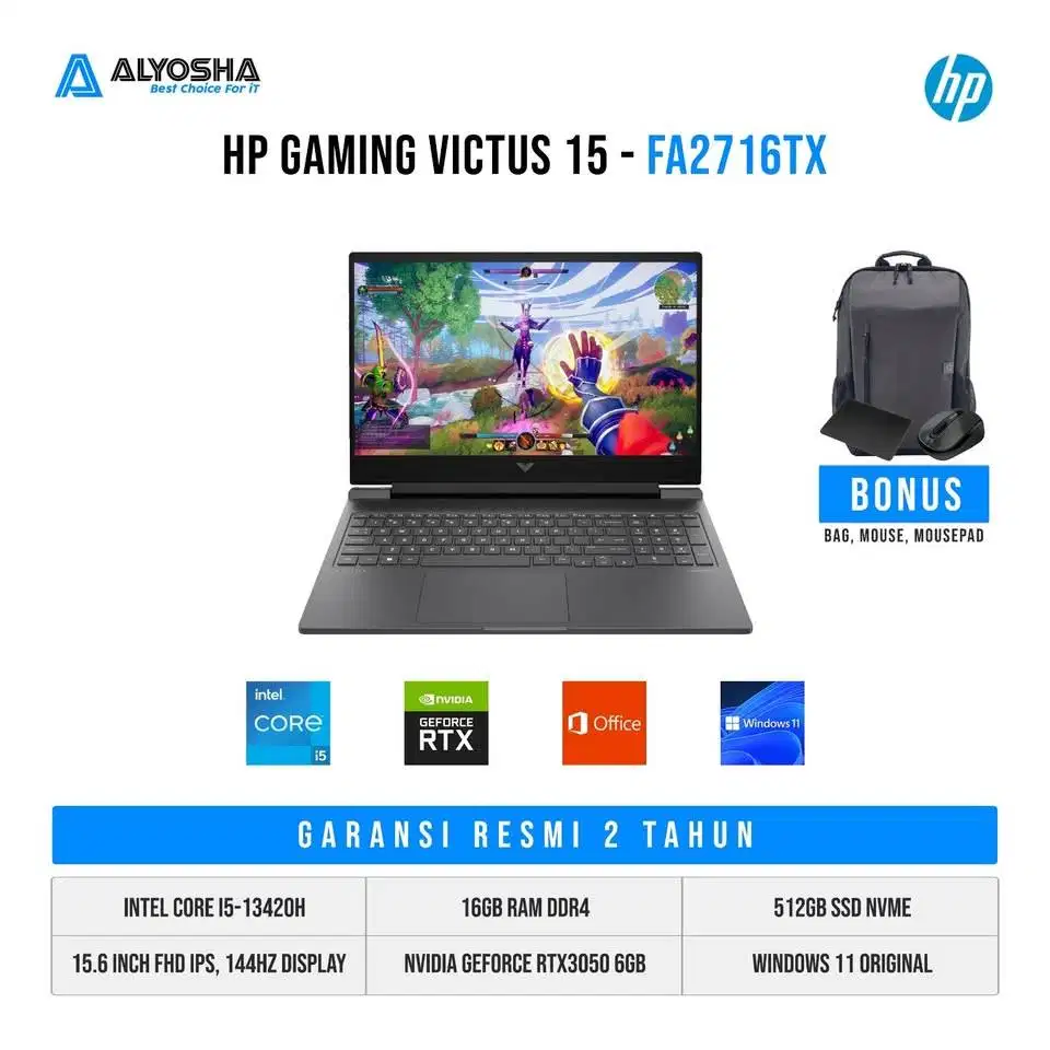 HP Victus 15-fa2716TX/Core i5-13420H/16GB/512GB SSD/RTX3050 4GB/15.6″
