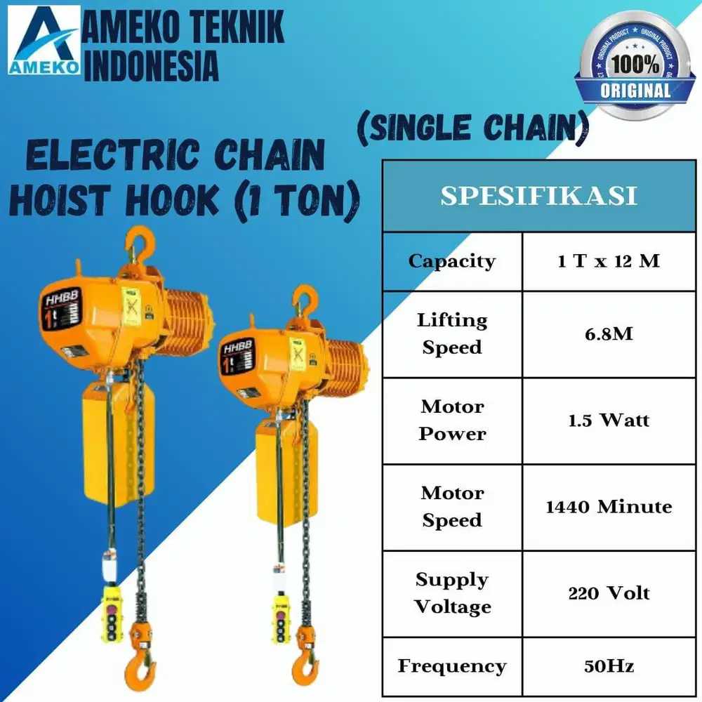 ELECTRIC CHAIN HOIST (HOOK) - AMEKO TEKNIK