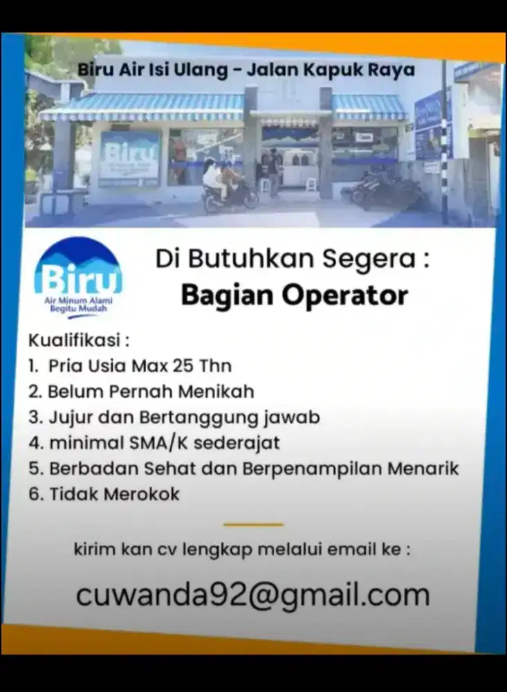 Dicari operator air minum biru