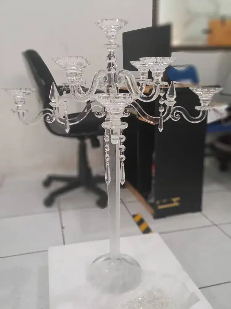 Tempat Lilin Kristal Tinggi 85cm, Candelabra Hiasan Meja Kristal Tempa