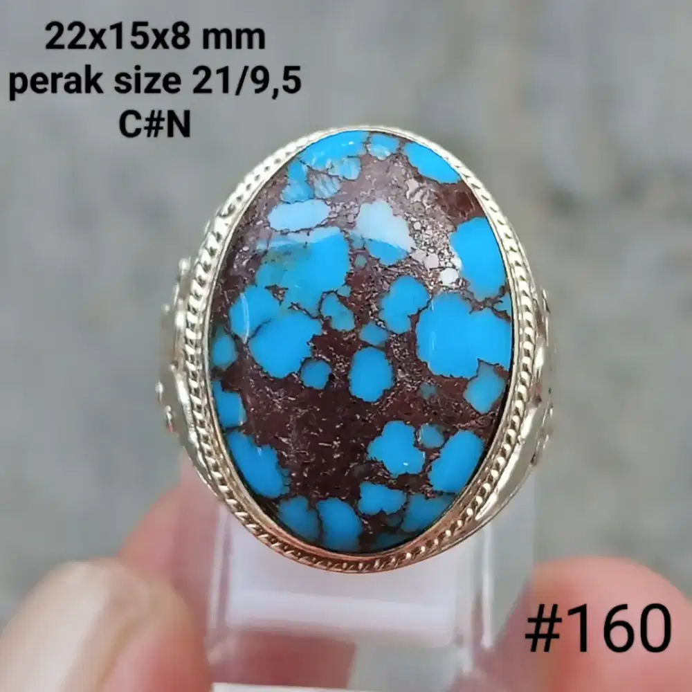 Cincin perak, batu natural tourquise Egypt, batu pirus Egypt _ mesir