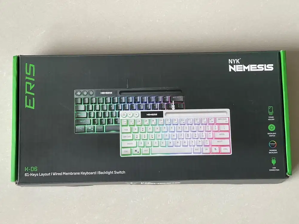 Keyboard Gaming 60% RGB NYK Nemesis K06 Eris with Phone Stand Holder