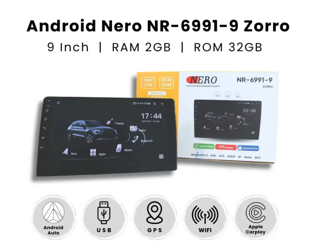 Android nero tipe zoro 9inch ram 2/32 carplay