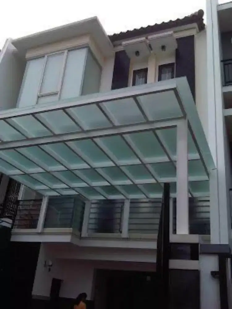 Pemasangan canopy minimalis atap kaca transparan#441