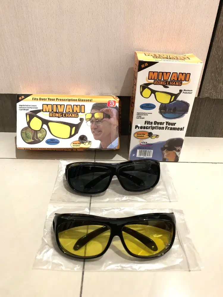 Kacamata 2in1 HD Vision Anti Silau 1 Box Dapat 2 Buah Kuning dan Hitam
