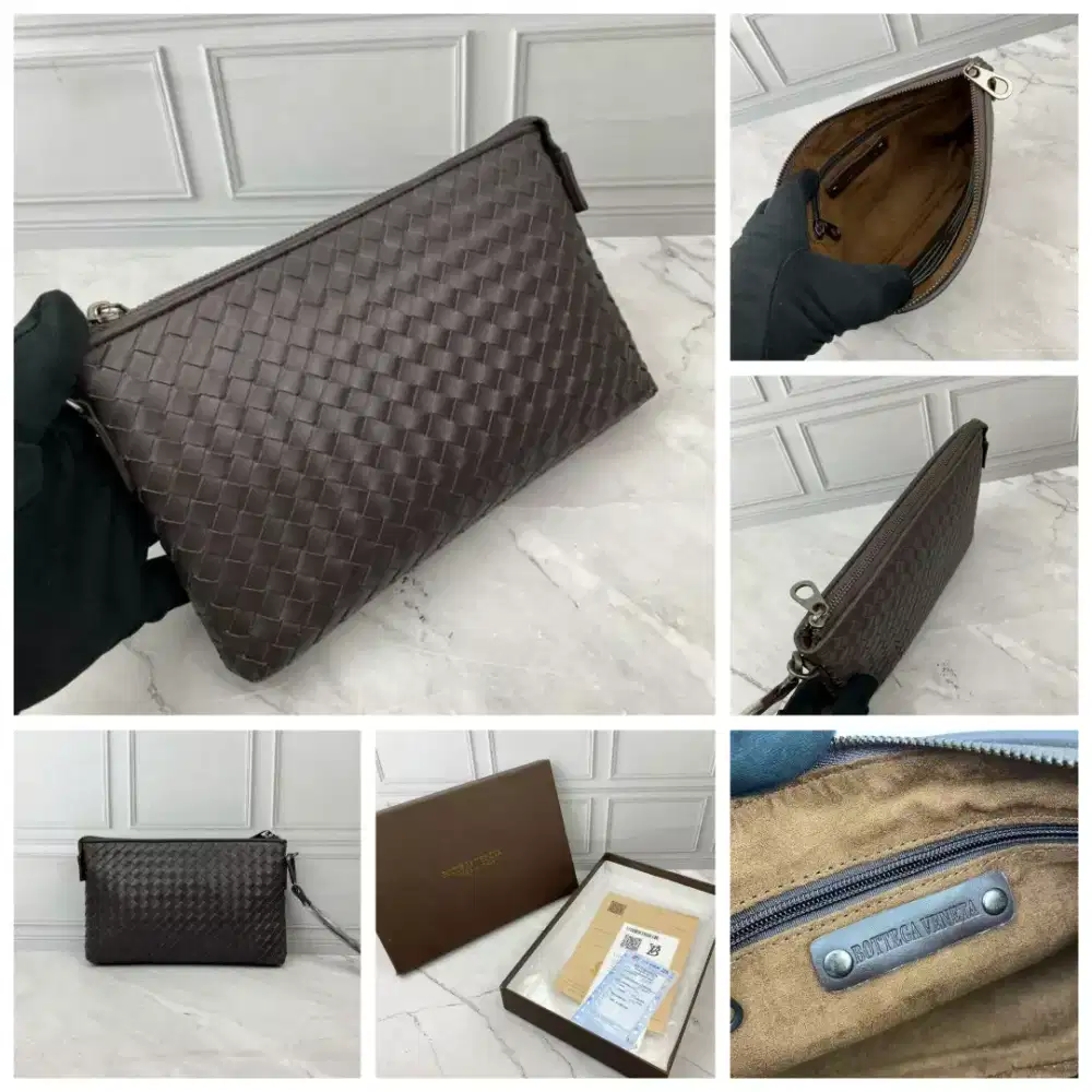 Handbag pouch bottega veneta dark brown clutch pria bottega fullsetbox