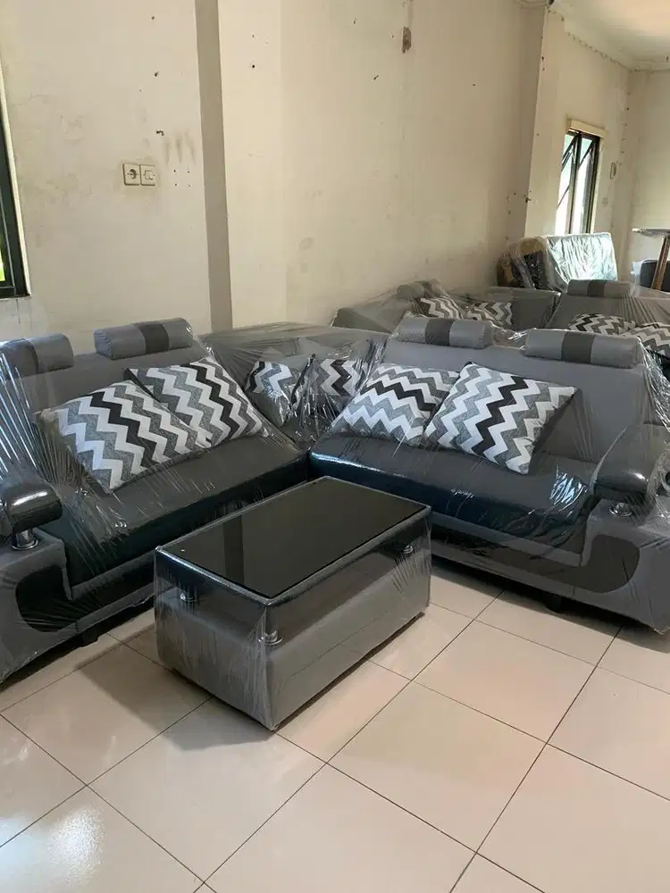 Sofa L sudut Abu Abu