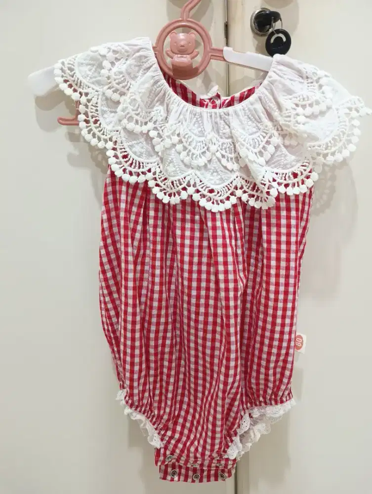 Baju kerah renda kain kotak korea