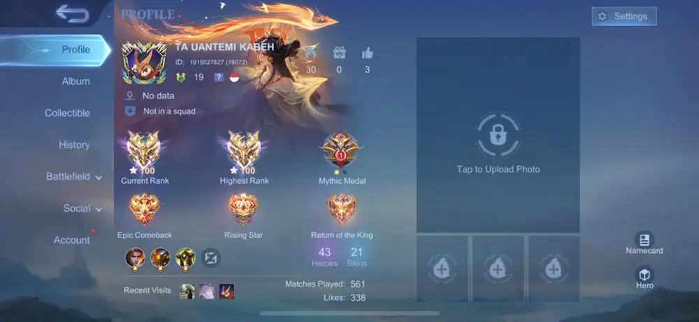 Akun Mobile Legends Mythical Immortal | Full Email | Bisa COD Surabaya