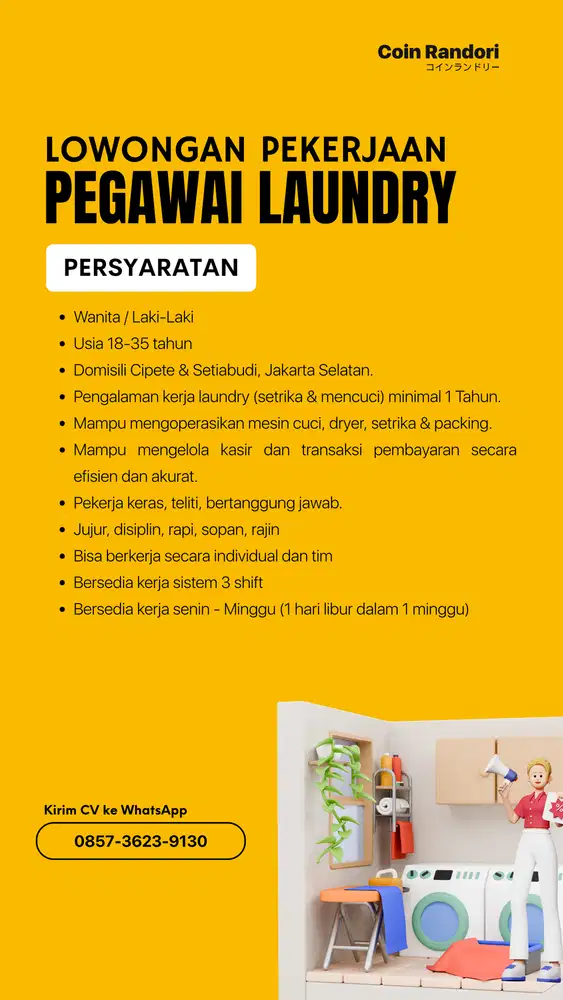 Lowongan Kerja Karyawan Laundry & Kurir Laundry