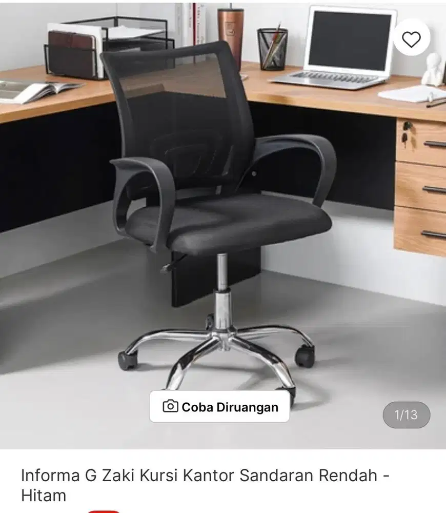 Kursi kantor zaki warna hitam sandaran rendah