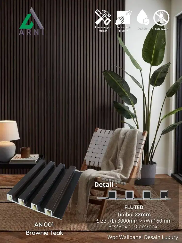ARNI WPC Wall Panel Dinding Anti Rayap Panjang 3m Motif Kayu Murah