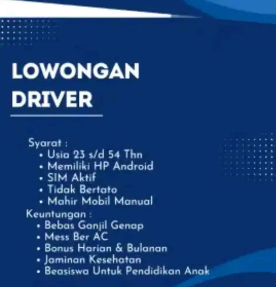 Di butuhkan driver online mitra