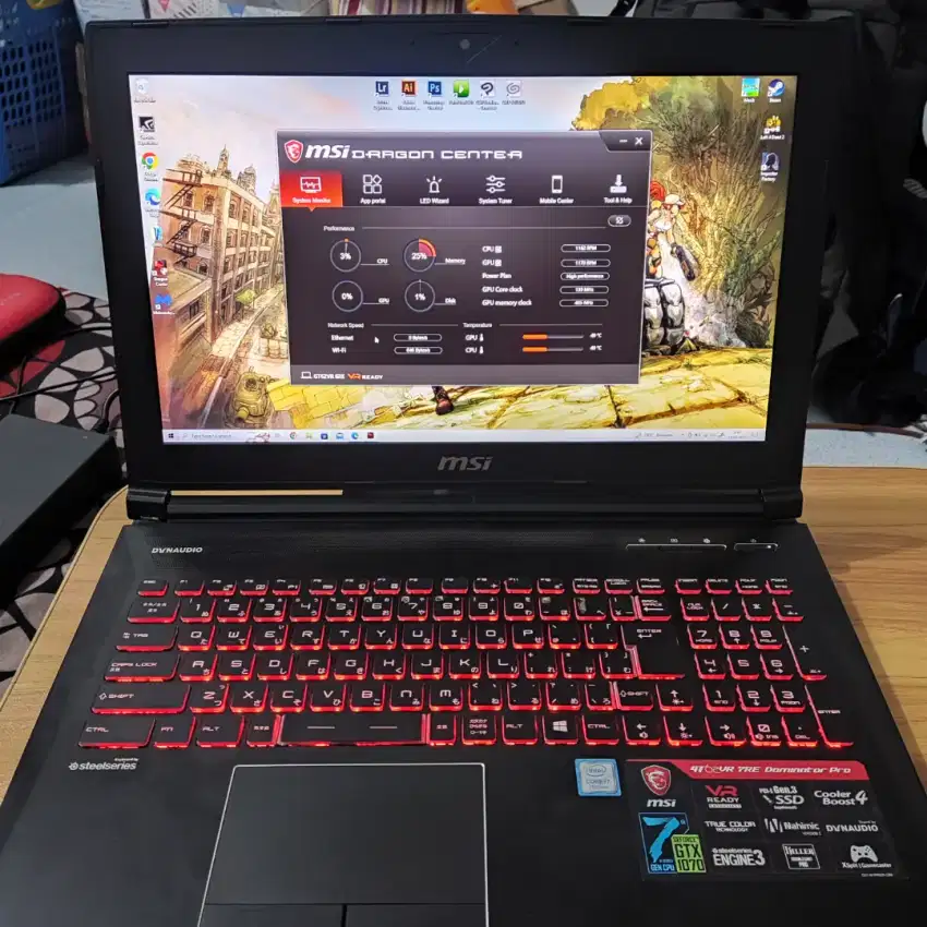 Laptop Gaming Design MSI GT62VR 6RE i7 16GB HDD SSD 1TB+256GB GTX1070