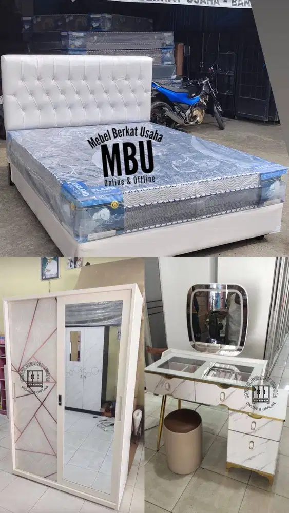 FULL SET KASUR + DIVAN, LEMARI BAJUBESI 2 PINTU SLEDING, MEJA RIAS LED