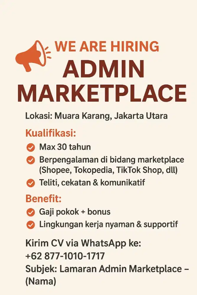 Admin marketplace berpengalaman