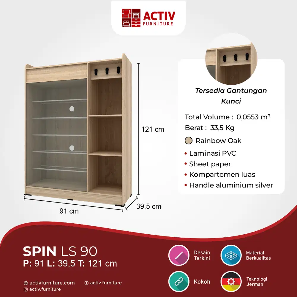 Lemari Sepatu – Spin LS 90 (Rainbow Oak) – Activ Furniture