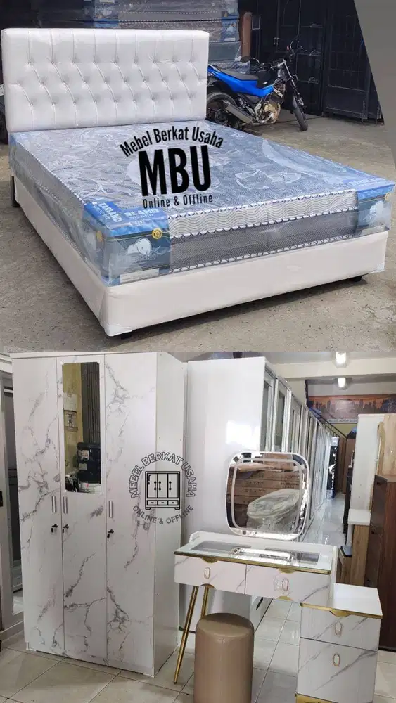 FULL SET KASUR+DIVAN, LEMARI 3 PINTU, MEJA RIAS LED