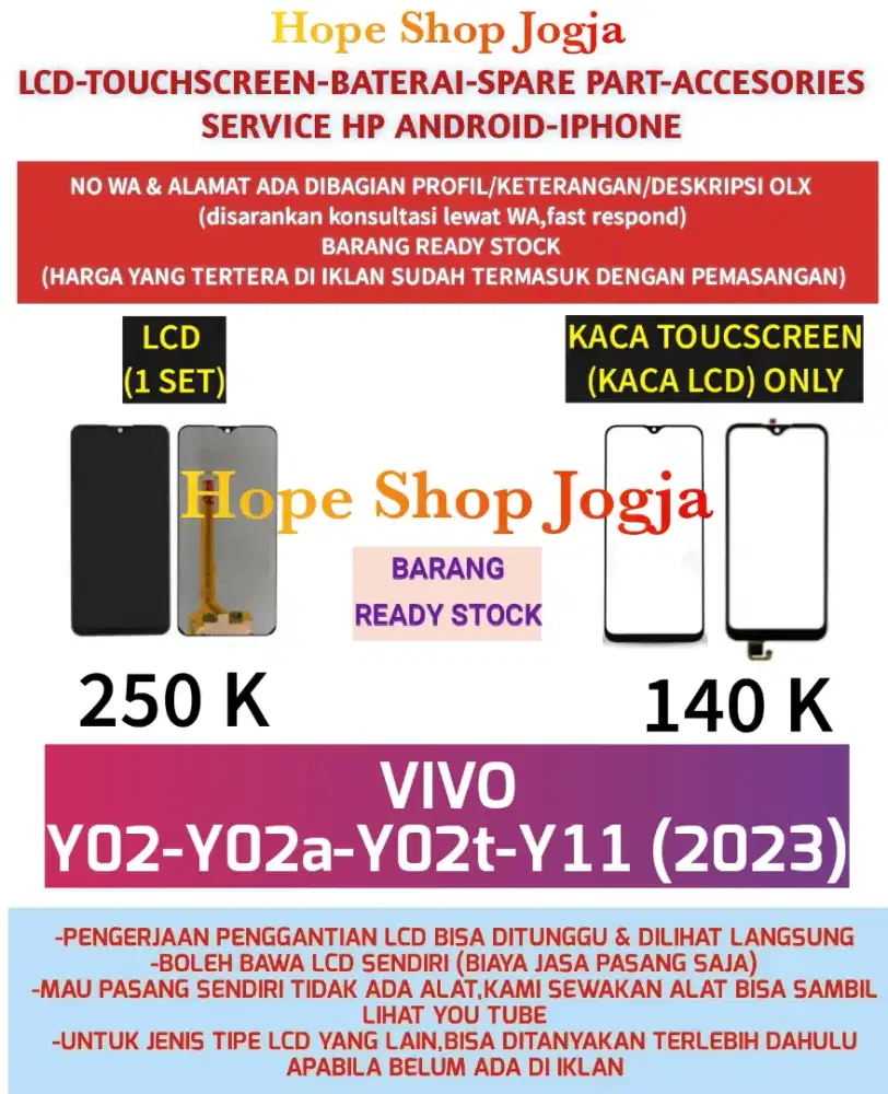 Touchscreen-Baterai-LCD Vivo Y02-Y02A-Y02T-Y11 (2023)