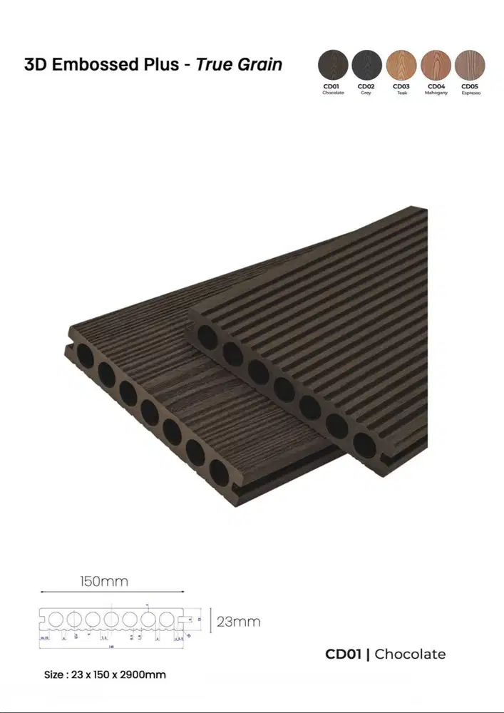 Champion Decking WPC Lantai Kayu Outdoor Motif Serat Kayu Tebal 23mm