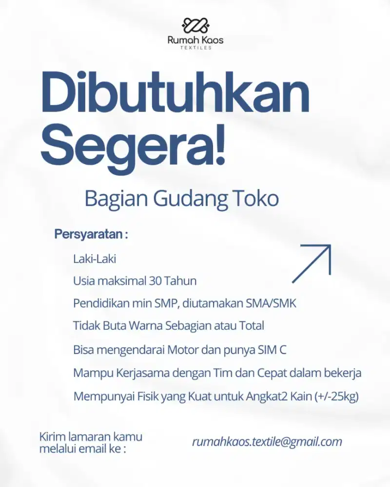 Dicari bagian gudang toko kain