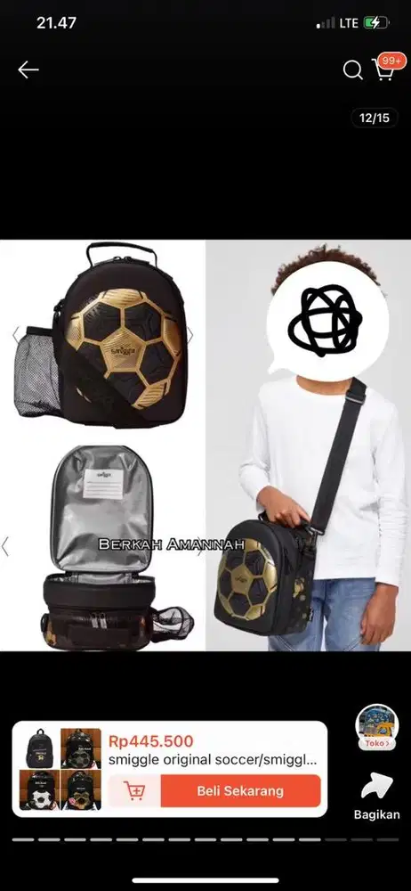 Smiggle lunch bag tas bekal anak bola original