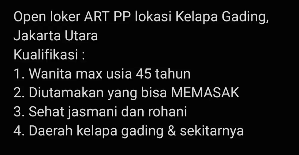 Lowongan kerja ART