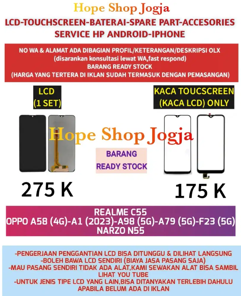 Touchscreen-Baterai-LCD REALME C55-OPPO A58 (4G)-A1 (2023)