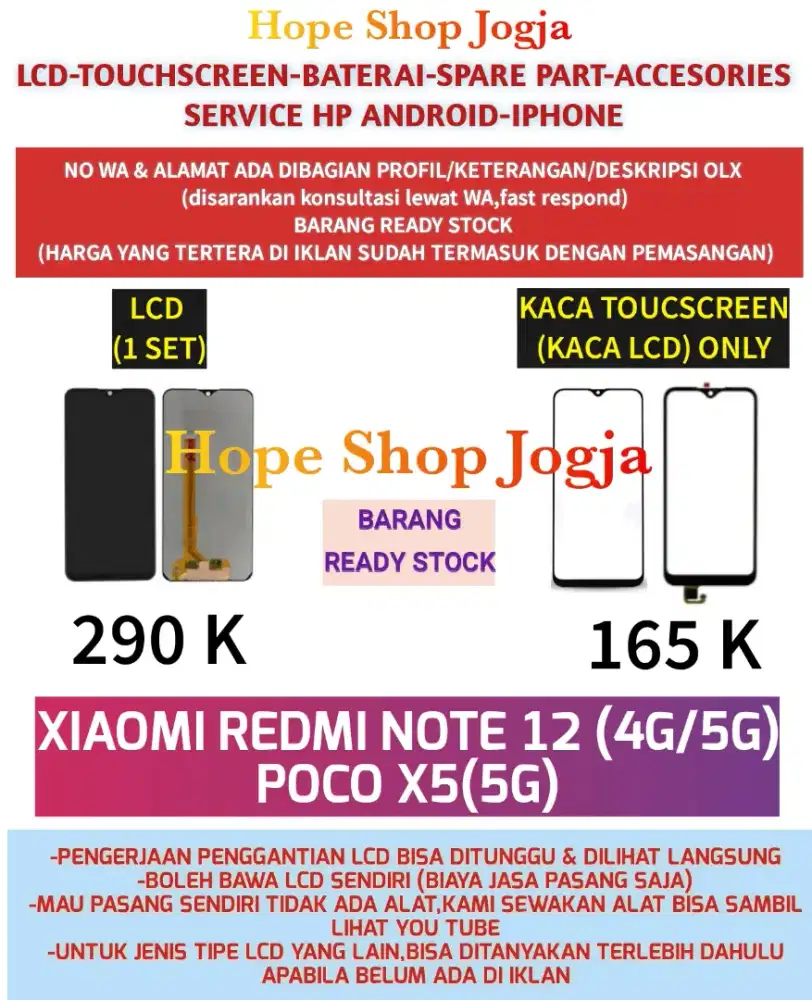 Touchscreen-Baterai-LCD XIAOMI REDMI NOTE 12 (4G/5G)-POCO X5(5G)