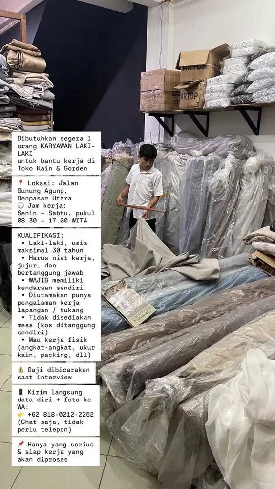 DICARI KARYAWAN TOKO KAIN