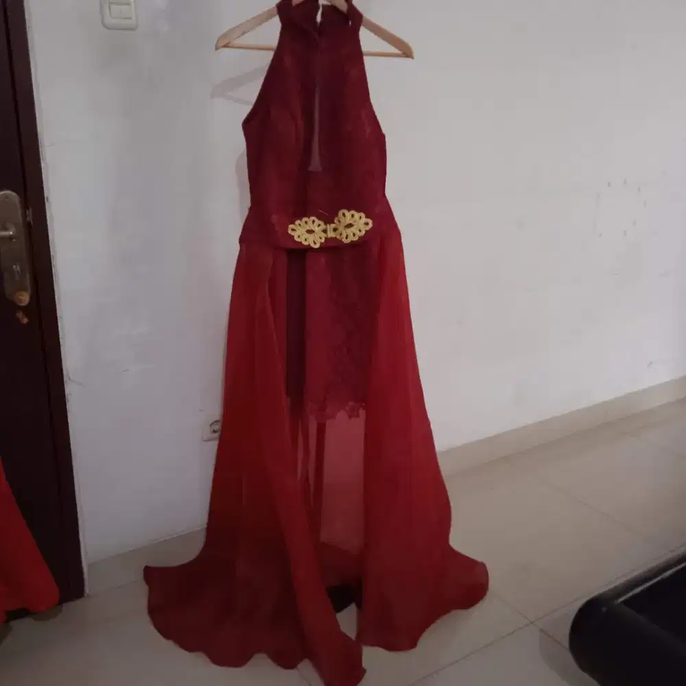 Dress brokat selutut wrn marun