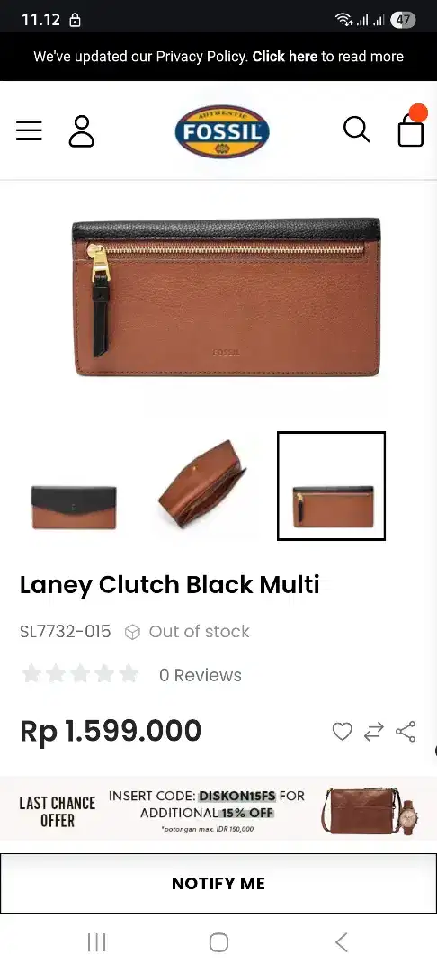 FOSSIL dompet original type Laney Clutch Black Multi