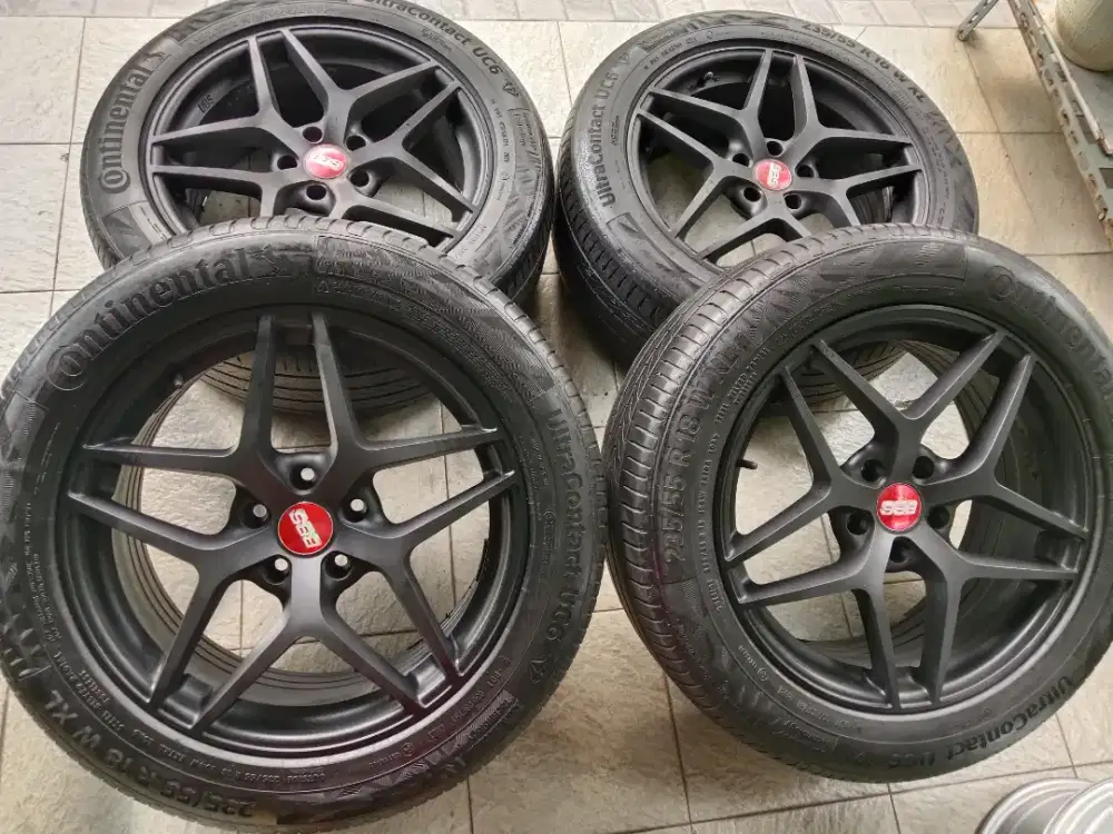 Velg bagus BBS Black R18 Pcd114 ET40 L8,5 Ban Continental 235/55R18WXL