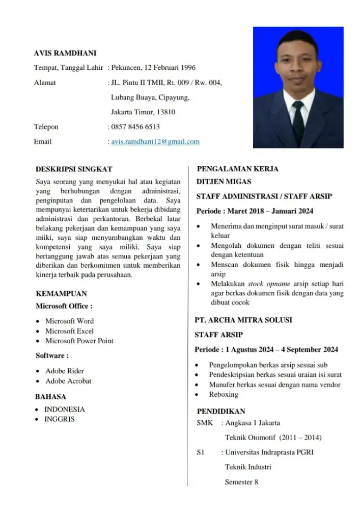 Cari Pekerjaan Staff Administrasi / Supir Pribadi