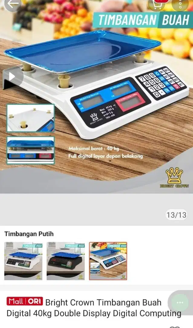 Timbangan Buah digital 40kg double display digital computing
