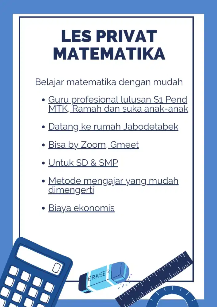 Tersedia Guru les Private Matematika SD dan SMP