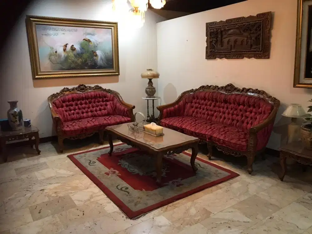 1 set kursi jepara Antik /Etnik kain import