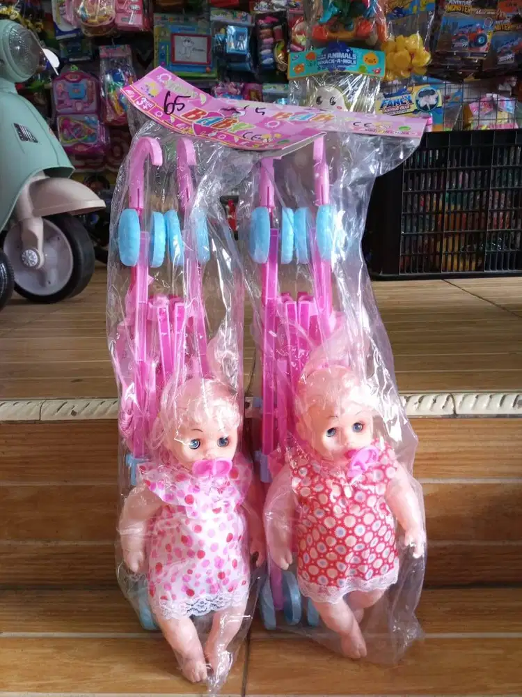 mainan anak bonek abayi set stroler