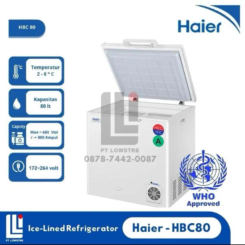 Kulkas/ Chiller Vaksin Haier-HBC80, free kalibrasi dan sertifikasi