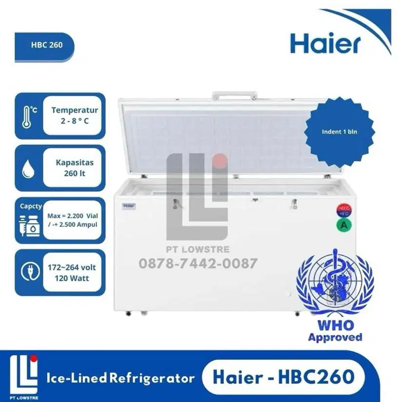 Kulkas Vaksin/ Chiller/ Haier-HBC 260, free Kaliberasi dan sertifikasi