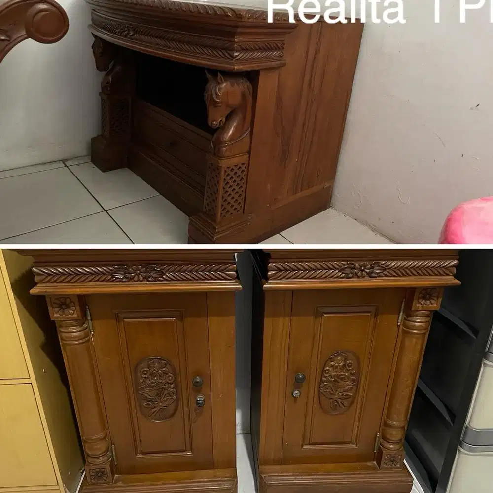 Meja dan lemari kayu jati