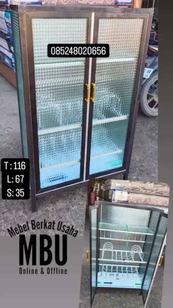 Lemari rak piring kaca