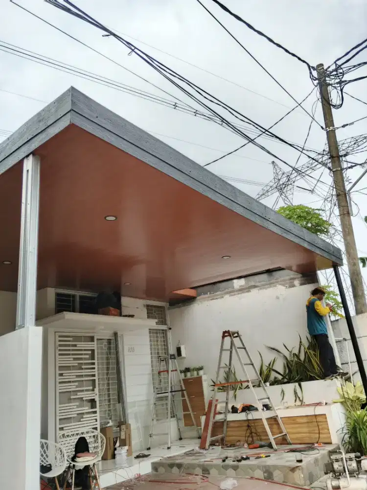 Pemasangan kanopi,plafon,spc lantai,wpc dinding,Mezzanine,bajaringan