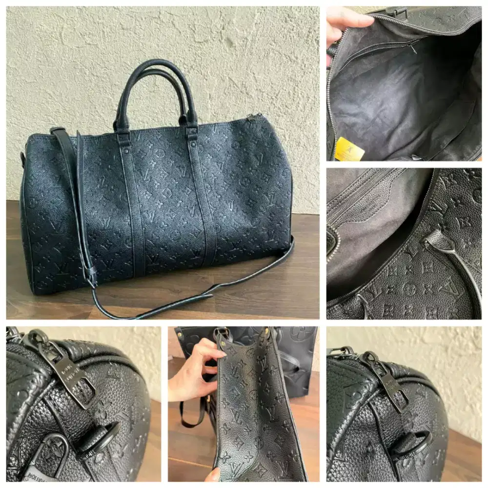 TAS KEEPAL MONOGRAM EMBOSSED LEATHER DUFFEL BAG