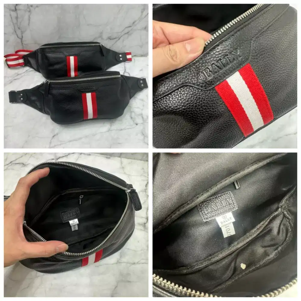 Tas Bally waistbag pria stripe tali merah or hitam